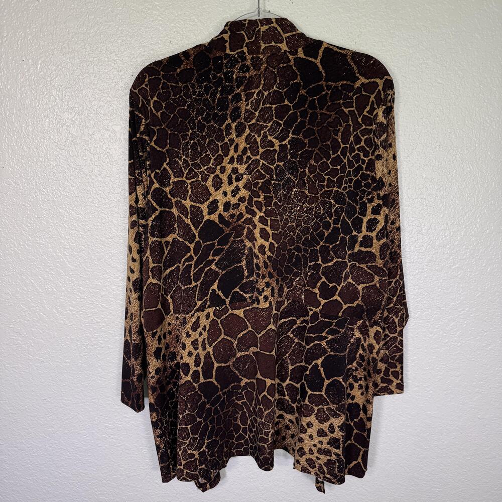 Susan Graver Cardigan Womens 2X Brown Animal Print Open Lightweight Stretch Boho - Picture 2 of 10